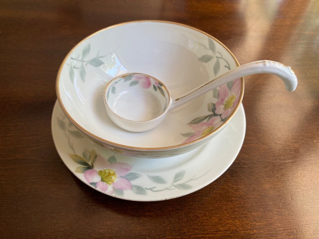 Antique Hand Painted Nippon Condiment Bowl With Label and Under Plate