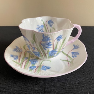 Vintage Shelley bone china &quot;Scilla&quot; teacup and saucer, teacup with blue flowers