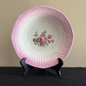 Vintage Thompson Pottery Co serving bowl with rose design and pink luster rim