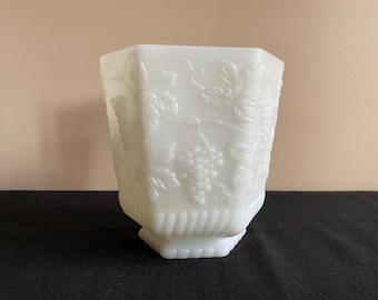 Vintage Anchor Hocking Fire King milk glass grape pattern cookie jar base (no lid), Milk glass planter or vase