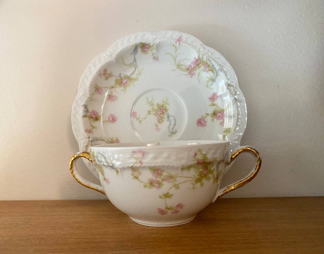Vintage Haviland Limoges Flat Bullion Cup and Saucer in the Princess