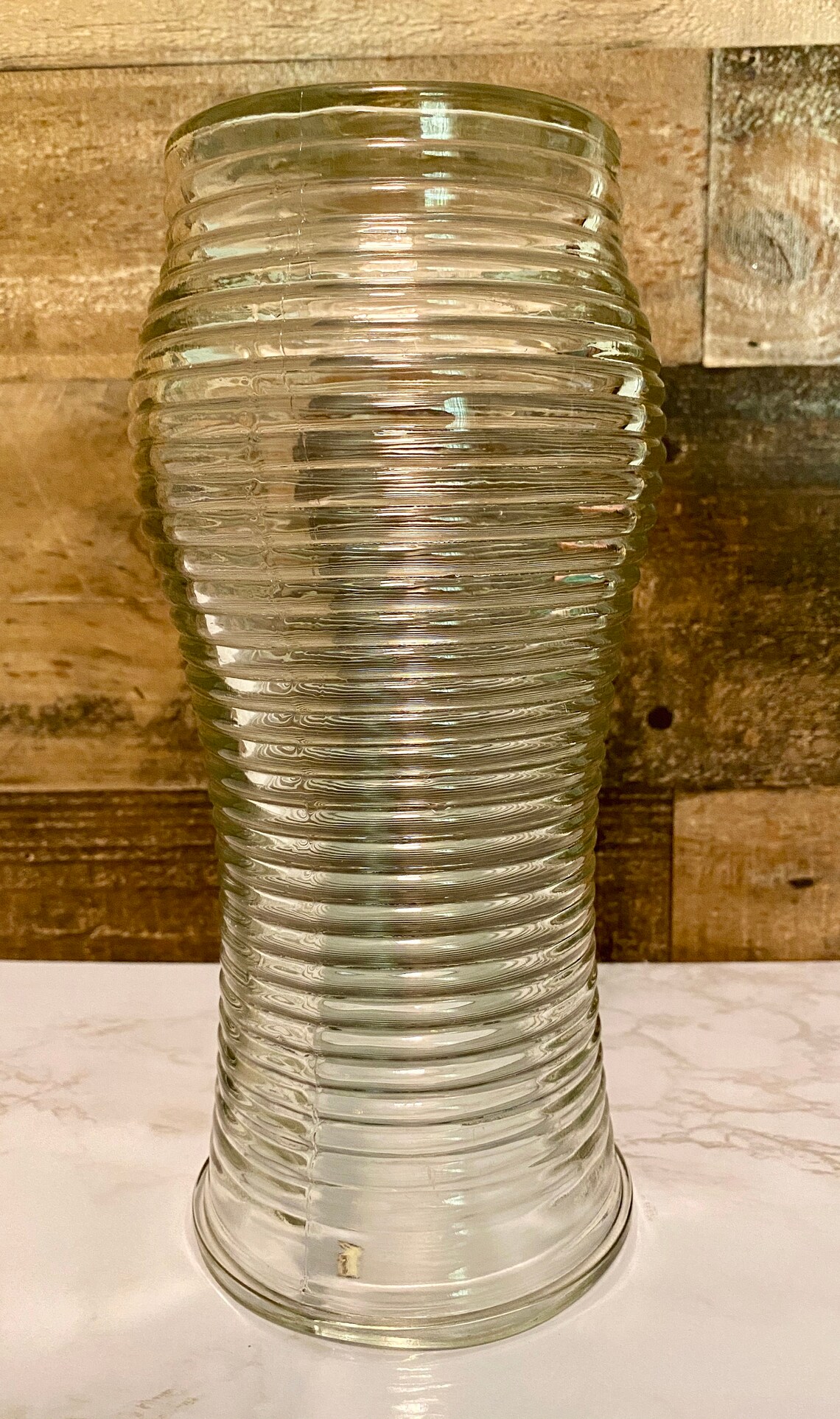 clear ribbed vase