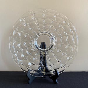 Vintage Indiana Glass &quot;Constellation&quot; footed cake plate, Large clear waffle design cake plate
