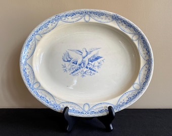 Antique Wedgwood "Peace" platter, Oval shaped blue transferware platter with two doves