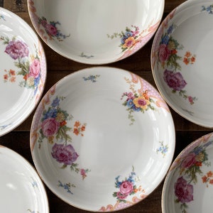 Set of 6 vintage &quot;Bridal Rose&quot; EPIAG Czechoslovakia coupe soup bowls, Vintage floral bowls