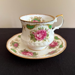 Vintage Rosina China Co. Centenary Dear bone china teacup, Pink and green floral teacup, Made in England