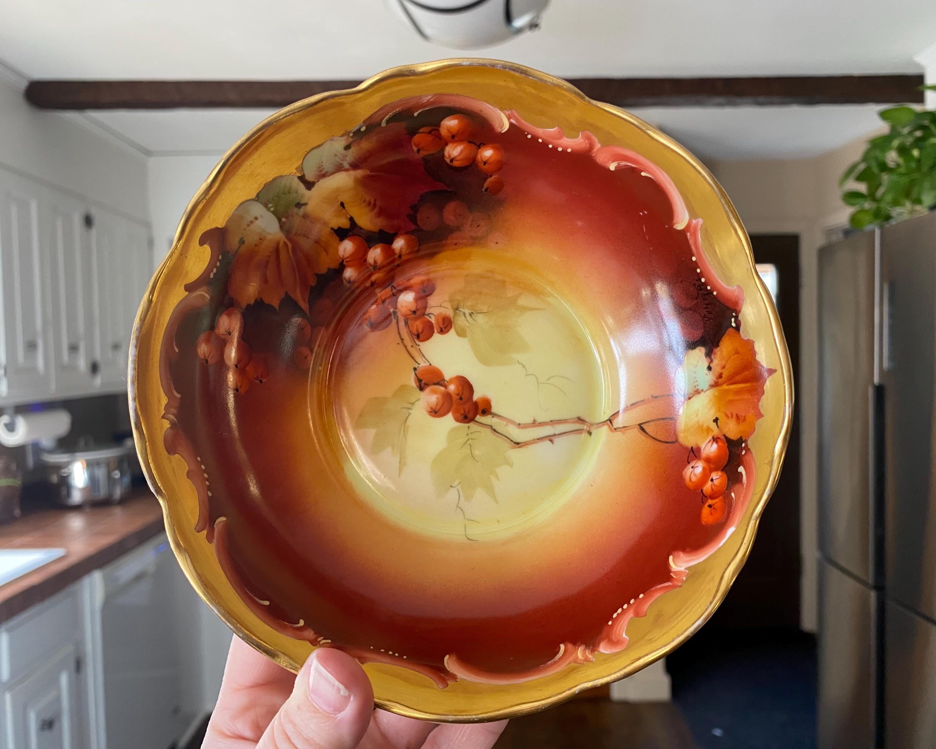 Antique Hand Painted Pickard China Bowl With Berry and Leaf Design