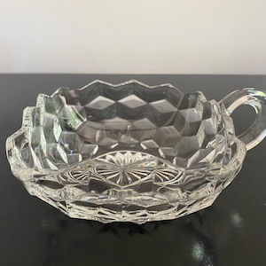 Vintage Fostoria American square candy dish with single handle, nut dish, square nappy