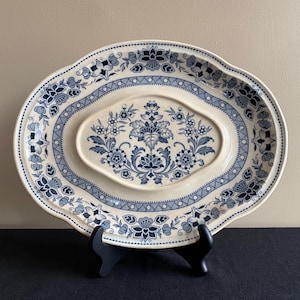 Antique Wedgwood blue and white &quot;Mandarin&quot; underplate for tureen, blue transferware dish, Made in England