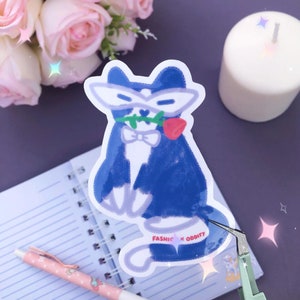 Autocollant imperméable chat smoking - Michi Elegante Kawaii Cat Art