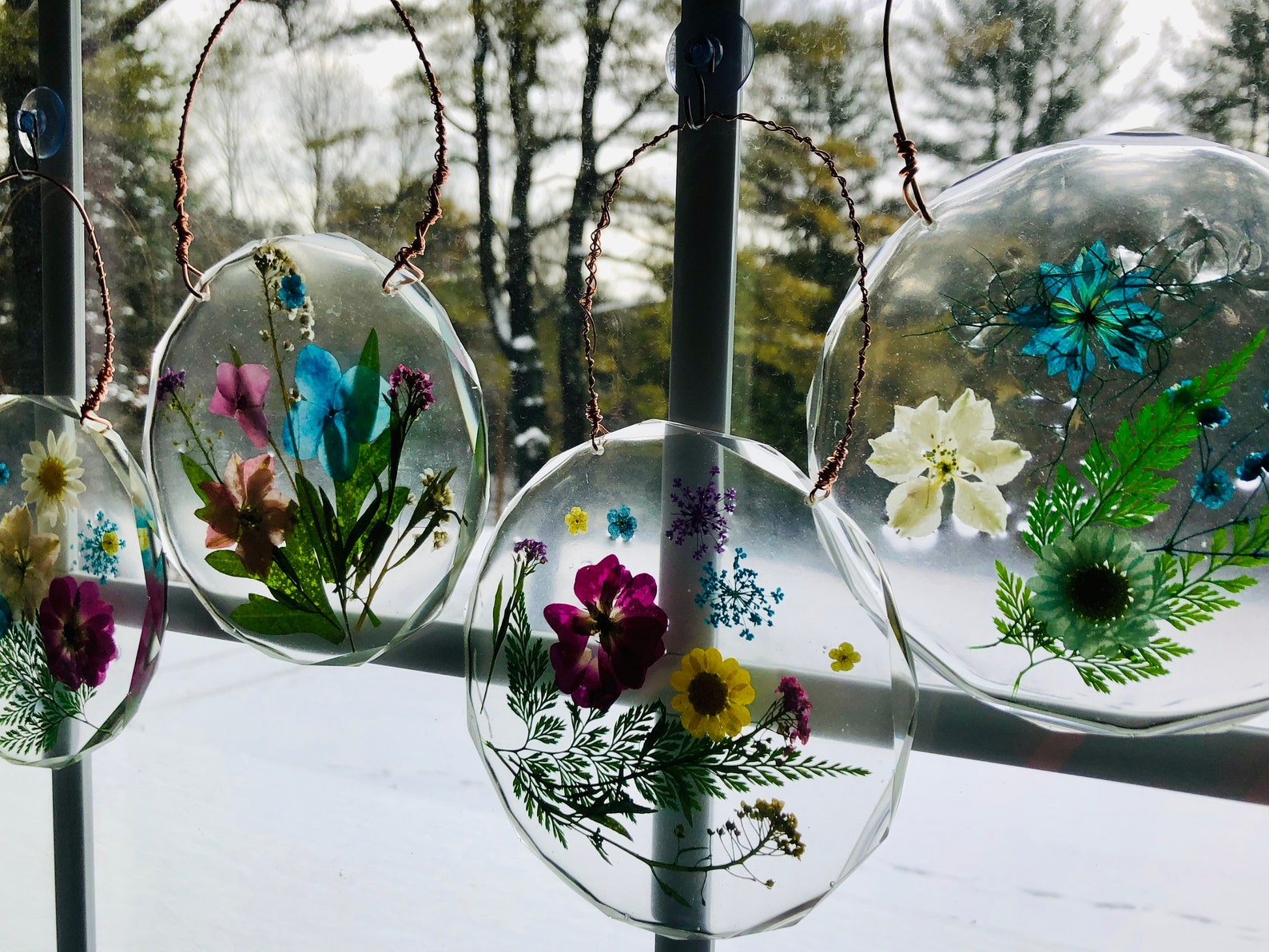 Resin Suncatcher 5inch pressed flower window hangar epoxy Etsy