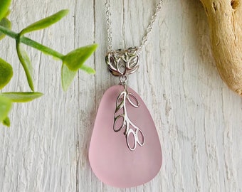 Pink glass necklace, sea plant frosted glass necklace, branch glass necklace, pink glass jewelry, seaweed necklace,