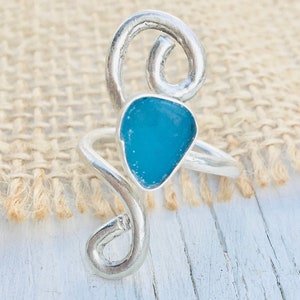 Adjustable sterling silver Seaglass ring, beach glass ring, sterling silver, adjustable handmade ring, seaglass jewelry, recycled glass