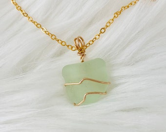 Seaglass necklace, gold wired seafoam seaglass necklace, seaglass necklace, sea glass jewelry, seafoam seaglass necklace, Puerto Rico glass