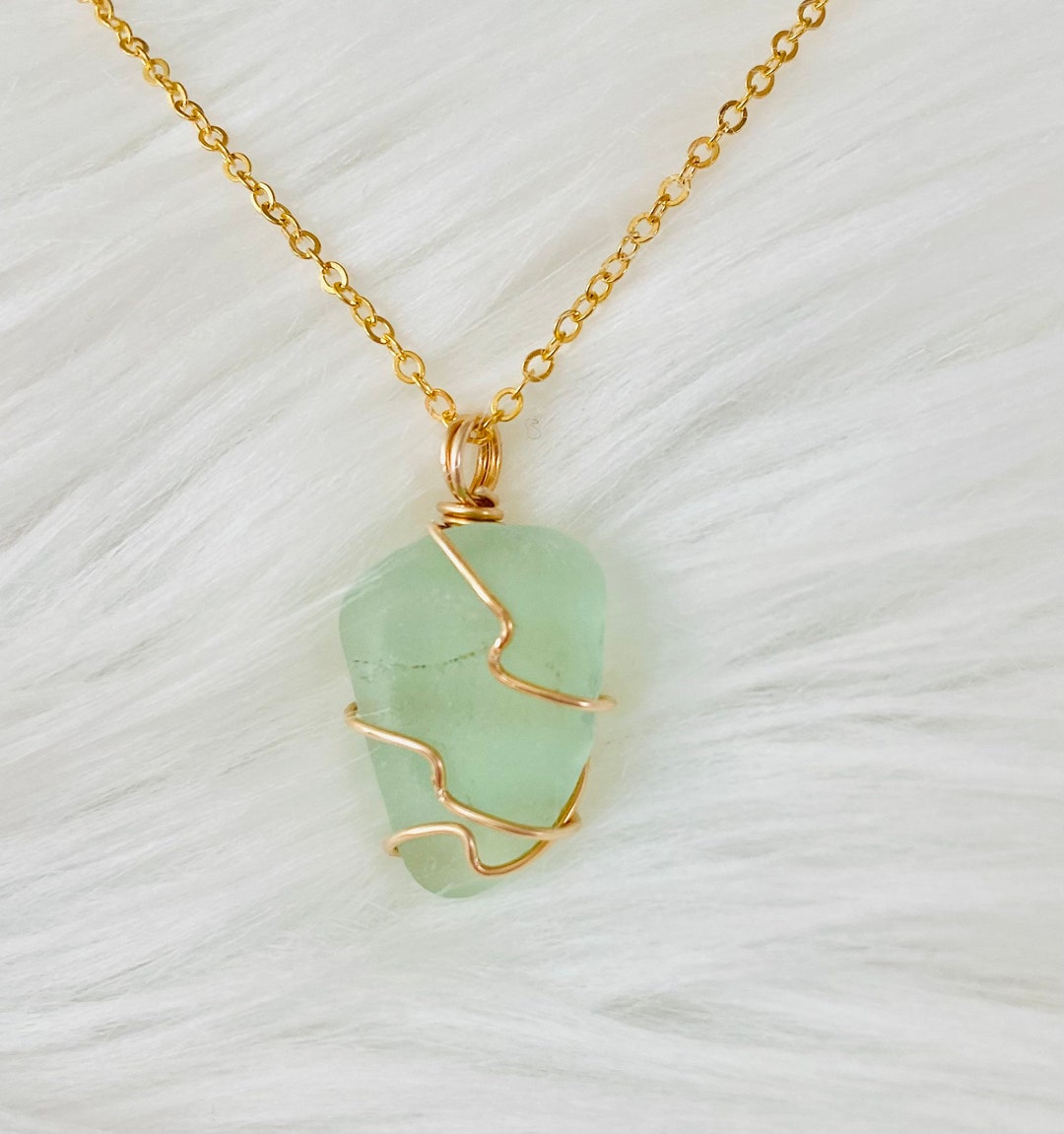 Seaglass Necklace Gold Wired Seafoam Seaglass Necklace - Etsy