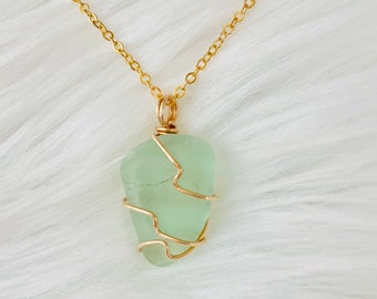 Seaglass necklace, gold wired seafoam seaglass necklace, seaglass necklace, sea glass jewelry, seafoam seaglass necklace, Puerto Rico glass