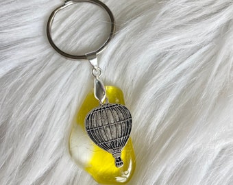 Hot air balloon keychain, tumbled yellow glass keychain, Air balloon joy sunshine glass keychain, hot air balloon keychain