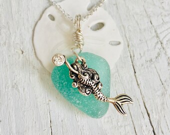 Mermaid real seaglass necklace, teal seaglass necklace, mermaid jewelry, nautical necklace, ocean jewelry, ocean necklace