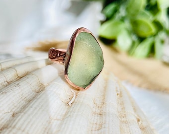 Child size copper Seaglass ring, size 2 copper seaglass ring, real copper, handmade ring, seaglass jewelry, recycled glass