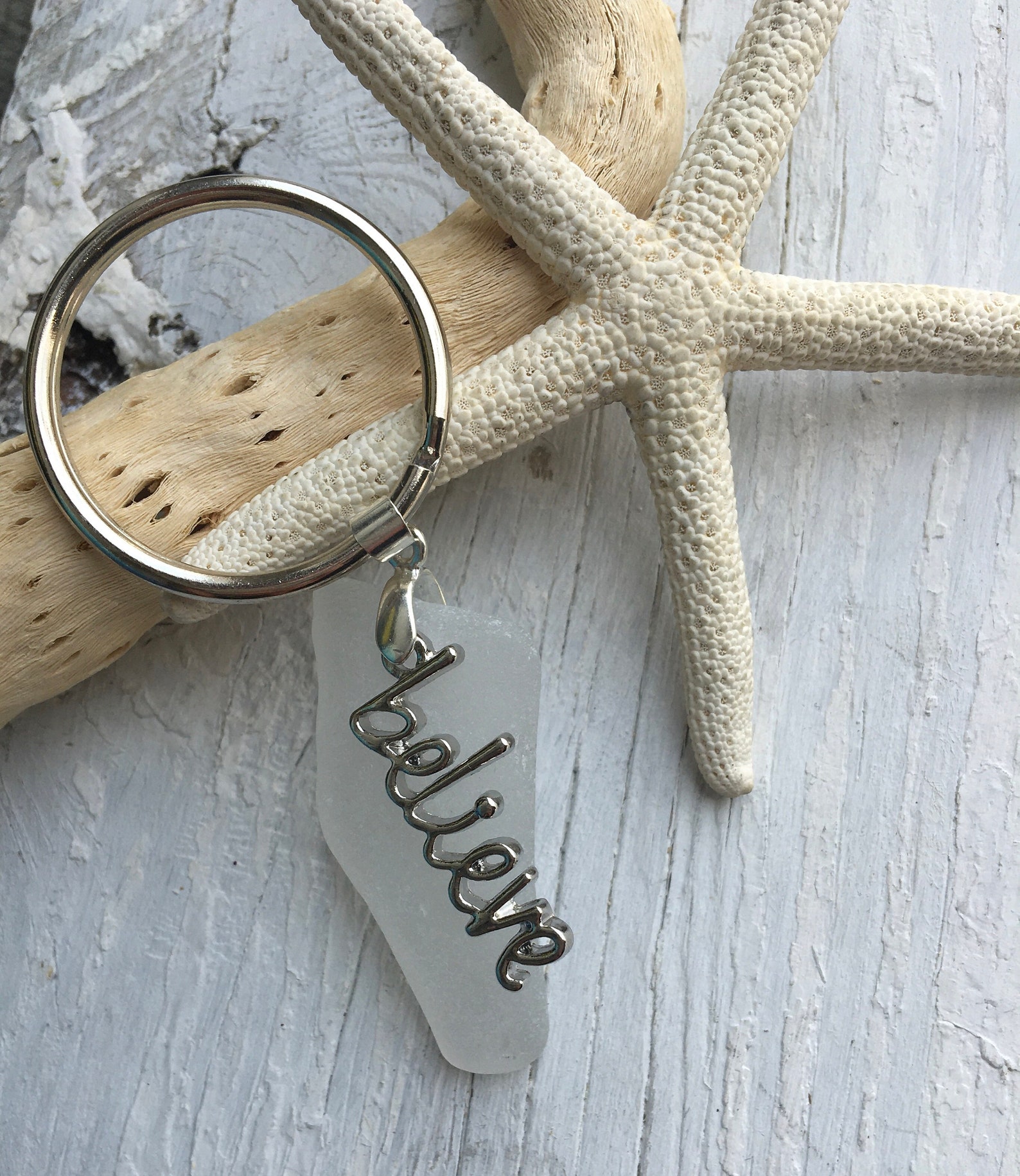 Seaglass Keychain tumbled glass keychain key accessory Etsy