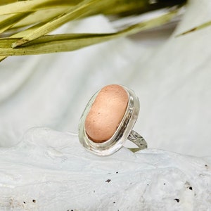 Pink frosted glass ring, size 5 1/2 us, pink recycled glass ring, pink glass ring, sterling silver,  handmade ring