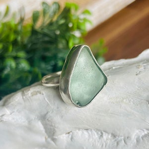 seaglass ring size 6, aquamarine seaglass ring, beach glass ring, sterling silver, handmade ring, Russian seaglass