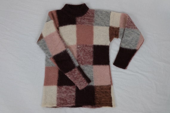Vintage pink tone patchwork colorblock mohair wool