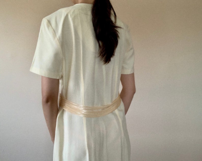 1980s vtg light yellow short sleeve long maxi dress