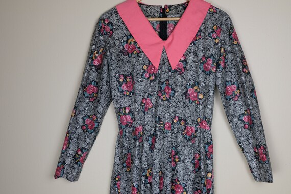 1960s vintage floral cotton long sleeve v-neck col