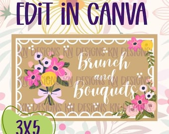 Brunch & Bouquets Editable Canva Banner | 36x60 DIY Painted Sign | Digital Download