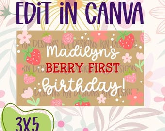 Berry First Editable Canva Banner Template | 36x60 DIY Painted Sign | Digital Download