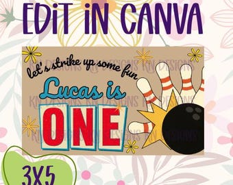 Bowling First Birthday Editable Canva Banner Template | 36x60 DIY Painted Sign | Digital Download