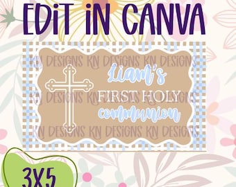 Blue First Communion Editable Canva Banner Template | 36x60 DIY Painted Sign | Digital Download