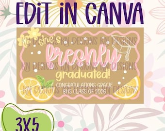 Freshly Graduated Banner Template, Hand-Painted Style, Editable in Canva (Digital Download)