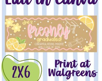 Freshly Graduated 2x6 Walgreens Banner Template Editable in Canva | Printable Party Banner | Instant Download
