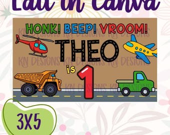 Transportation Birthday Editable Canva Banner Template | 36x60 DIY Painted Sign | Digital Download