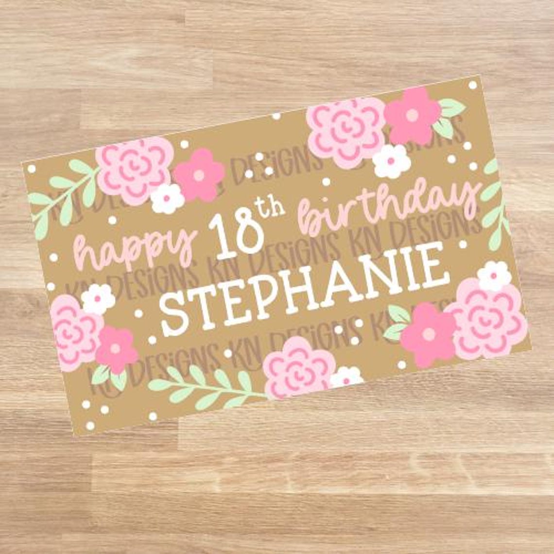 Pink Floral Birthday Banner Template | Editable in Canva (3x5) (digital ...