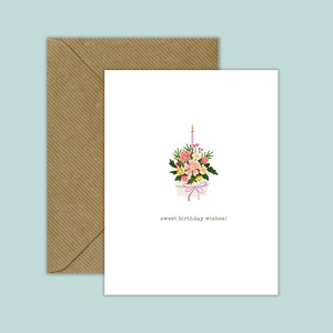 Notitiekaart zoete verjaardagswensen cupcake - uniek, custom, origineel, leuk, cupcake met bloemen en kaars bovenop - verjaardagswenskaart