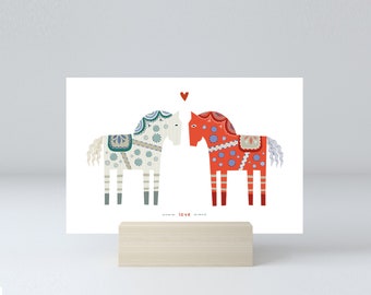 DALA HORSES! "love" Mini Art Print, Postcard - Christine Stalder