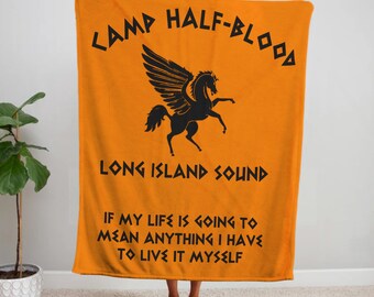 Manta do Acampamento Meio-Sangue, estampa personalizável para fãs do Acampamento Meio-Sangue, manta de lã para presentear fãs de Percy Jackson.