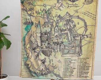 Wizarding School Blanket, Christmas Gift to Nephew Niece, Hogwards Gifts Wizarding School Map Throw - Magical Castle Blanket for Kids Throw