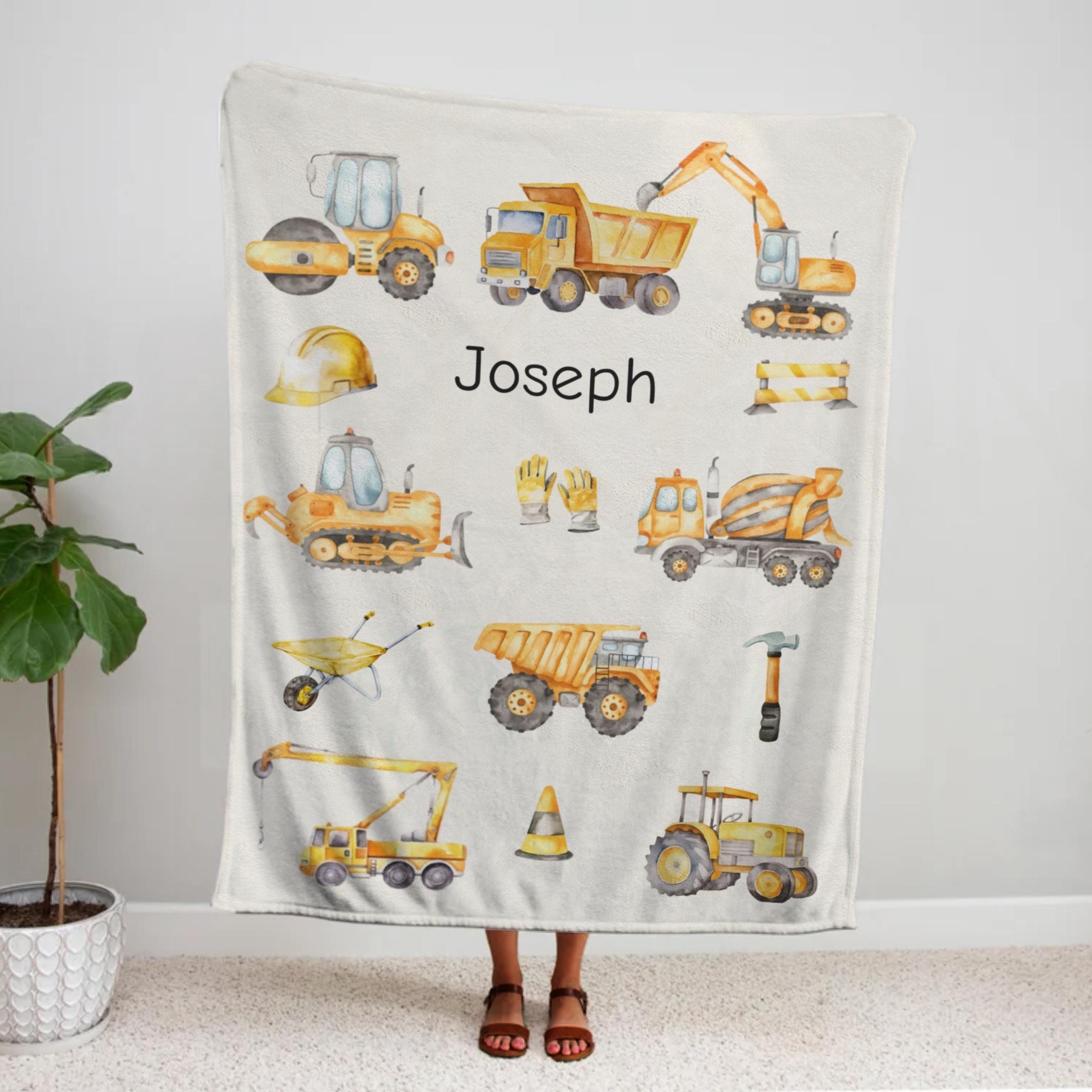 Discover Personalized Construction Blanket, Construction Trucks Blanket, Custom Name Kids Blanket, Equipment Truck Kids, Trucks Baby Fleece Blanket