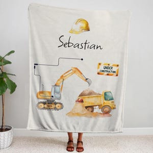 Personalized Construction Baby Blanket, Personalized Baby Name Fleece Blanket Construction Trucks Blanket for kids,Kids Blanket Construction