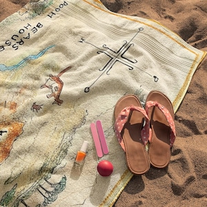 Kids Beach Towel - Classic Winnie The Pooh Personalized Beach Towel with Custom Hundred Acre Wood Map Design, Toddler Beach Towel Custom