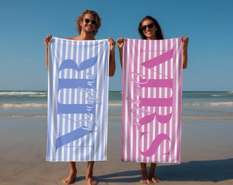 Mr. and Mrs. Beach Towel, Custom Couple Towel, Personalized His and Hers Newlywed Gift, Honeymoon Towel,Just Married Bride Gift,Wedding Gift
