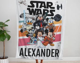 Spersonalizowany kocyk z motywem Gwiezdnych Wojen, kocyk z postaciami Disneya, prezent do sypialni dla dzieci z motywem Gwiezdnych Wojen, miękki i zmywalny kocyk dla malucha z motywem Myszki Miki