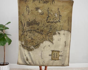 Middle Earth Blanket Lord of the-Earth Map TolkienFantasy Map Soft Blanket,Silmarillion Mythical, Old map blanket gift for kids blanket