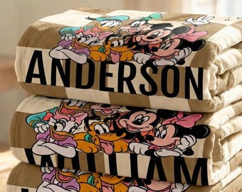 Gepersonaliseerde deken Mickey Mouse met Disney Friends Minnie-deken, geruite deken voor kinderen, geruite deken Disney-babyfleecedeken