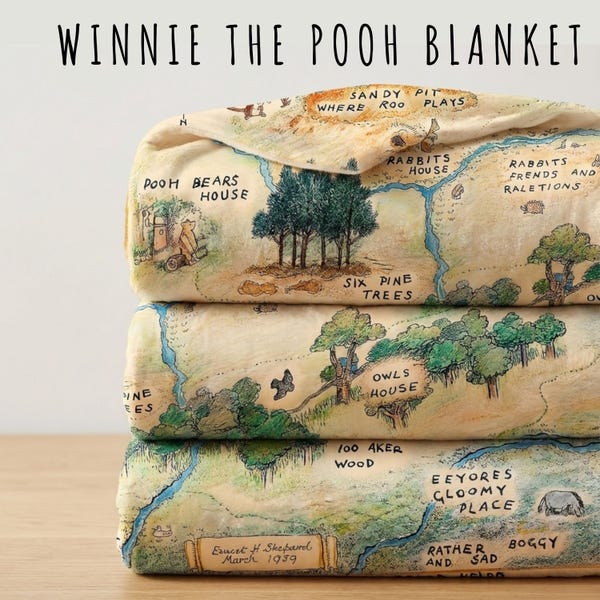 Hundred Acre Wood Blanket, Fantasy Map Winnie The Pooh Throw for Kids, Pooh Bear Winnie Soft Fleece Baby Blankets , Machine Washable