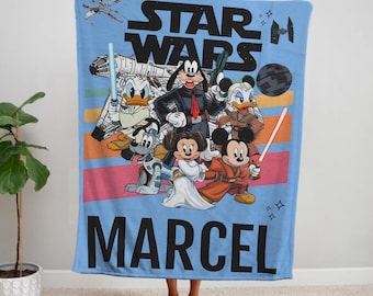 Spersonalizowany kocyk z motywem Gwiezdnych Wojen, kocyk z postaciami Disneya, prezent do sypialni dla dzieci z motywem Gwiezdnych Wojen, miękki i zmywalny kocyk dla malucha z motywem Myszki Miki